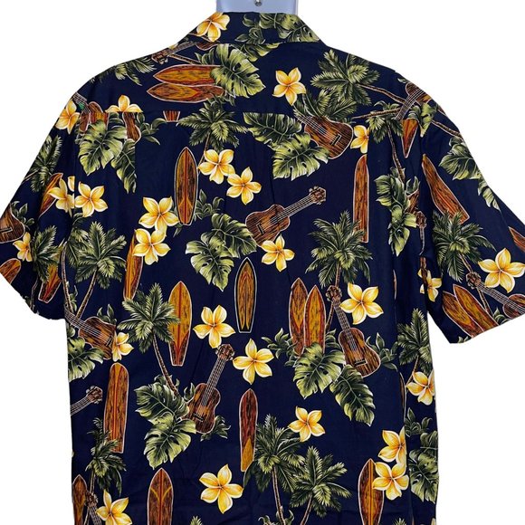 RJC Hawaiian Shirt Mens XL Surfboard Board Navy Floral Aloha Vacation Plumeria - Picture 7 of 10